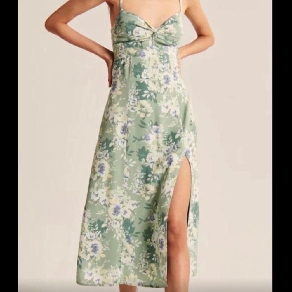 Abercrombie Twist Front Midi Dress Green Floral